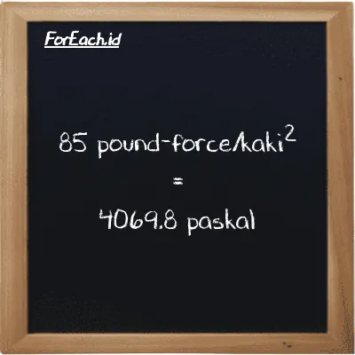 85 pound-force/kaki<sup>2</sup> setara dengan 4069.8 paskal (85 lbf/ft<sup>2</sup> setara dengan 4069.8 Pa)